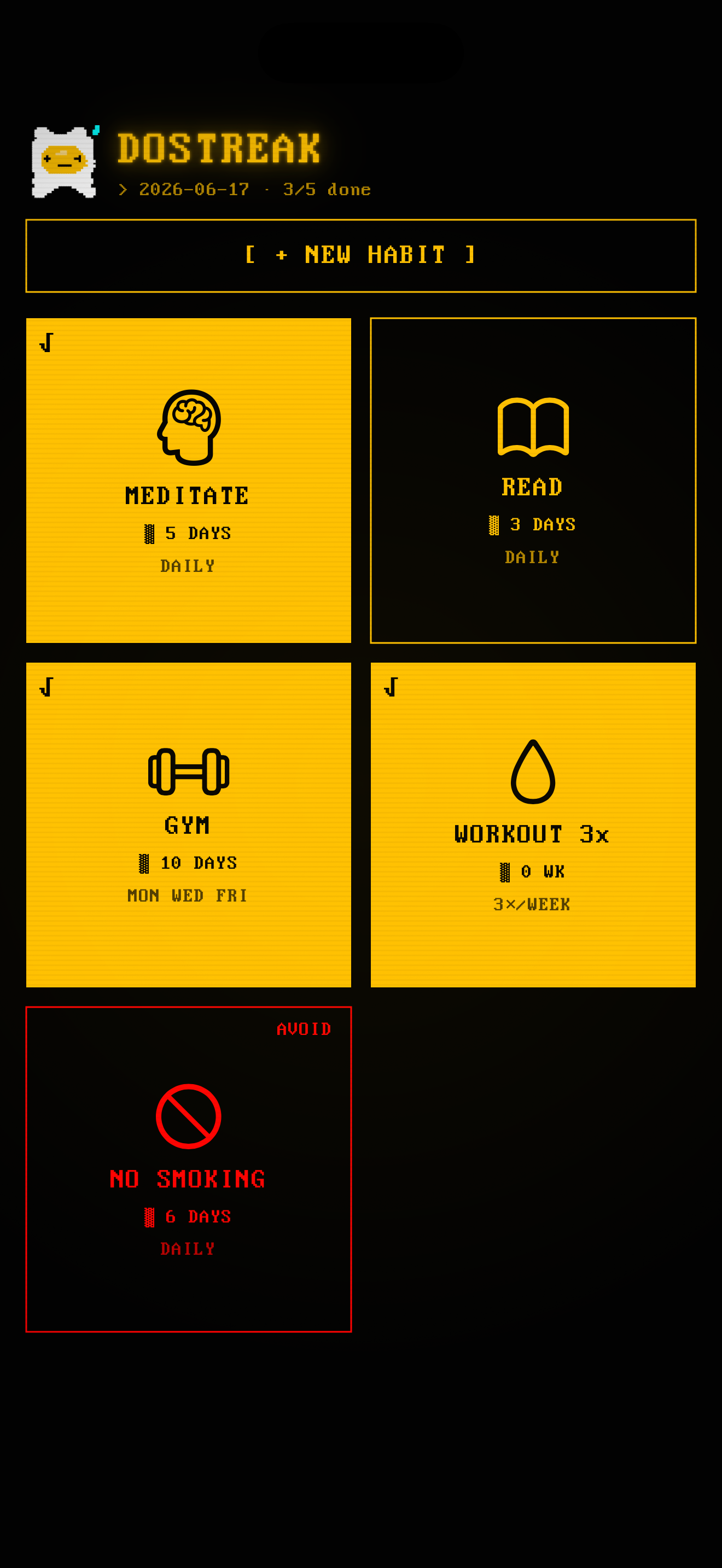 DOStreak today grid — monochrome amber tiles